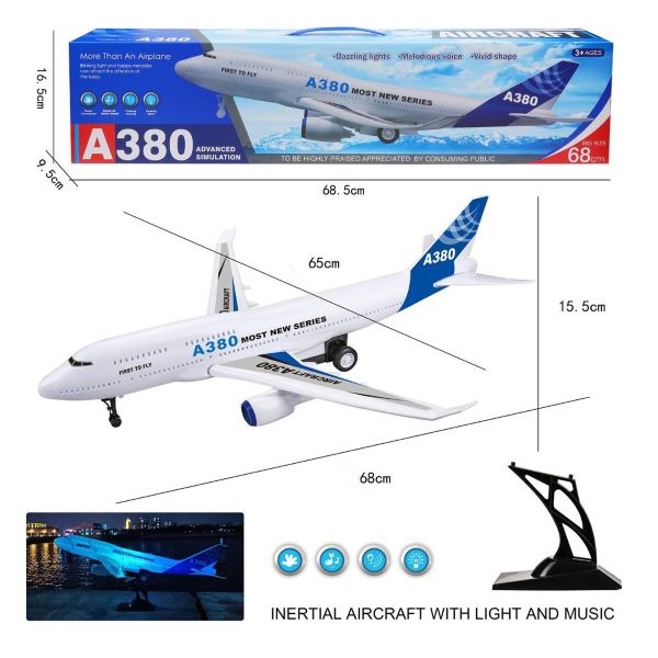 Αεροπλάνο Α380, Με Βάση Στήριξης, Μουσική Και Φως 69x17x10cm