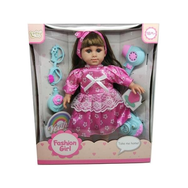Κούκλα 36cm Με Ροζ Φόρεμα, Πιστολάκι & Αξεσουάρ 32x11x38cm