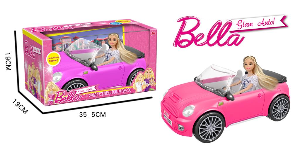 Κούκλα Μανεκέν Bella 28cm Με Ροζ Αυτοκίνητο 35,5x19x19cm