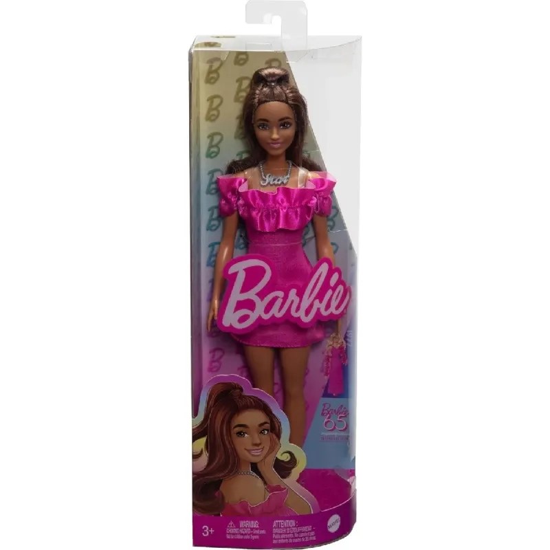 Mattel Barbie Fashionistas Κούκλα Καστανή Με Ροζ Φόρεμα & Κολιέ (FBR37/HRH15)