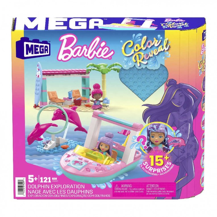Mega Bloks Barbie Color Reveal Σκάφος με Δελφίνια και Φιγούρες 121τεμ. (HHW83)
