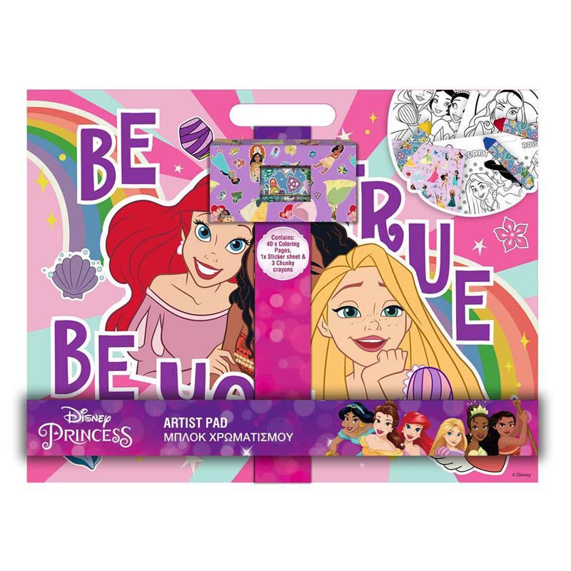 Μπλοκ Χρωματισμού με Αυτοκόλλητα και 3 Κηρομπογιές Disney Princess 40φ. (000563602)