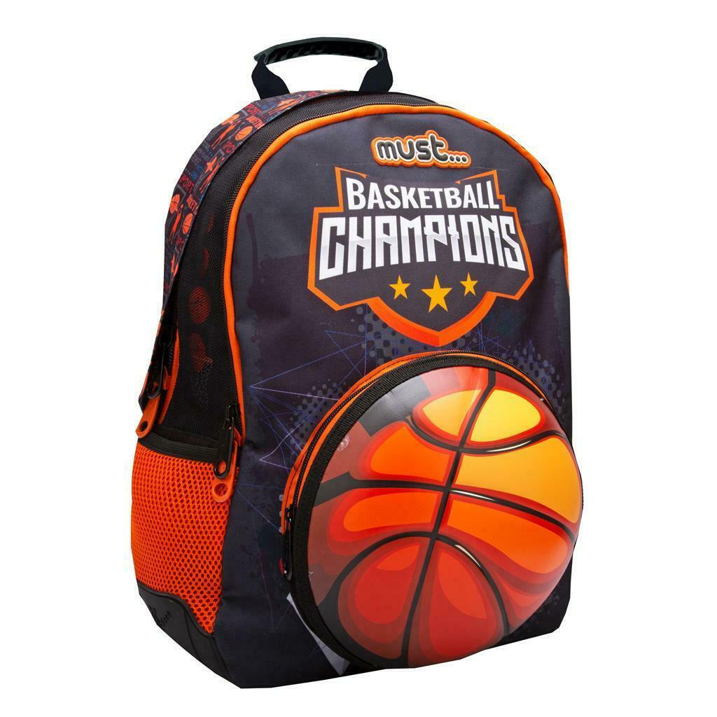 Must Basketball Champions Σχολική Τσάντα Πλάτης Δημοτικού Μαύρο - Πορτοκαλί Μ33 x Π16 x Υ45cm (000584591)