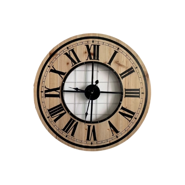 Ρολόι Τοίχου Στρογγυλό Με Ξύλο 58cm