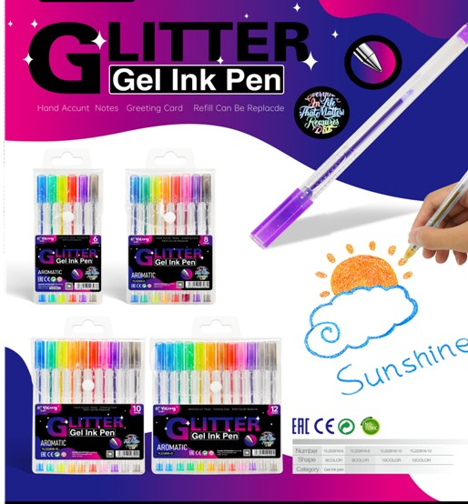 Στυλό Glitter Διάφορα Χρώματα Σετ 6τμχ